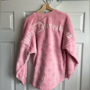 Disney World velour fuzzy pink polka dot spirit jersey, size women’s small